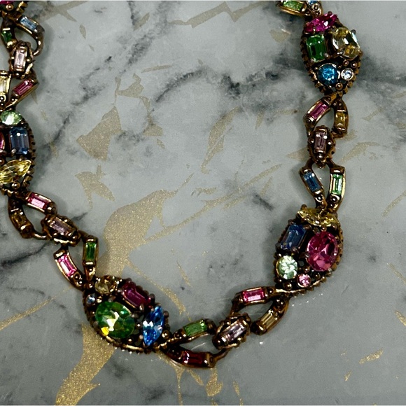 Hollycraft Vintage necklace Multicolor Rhinestones Authentic - Picture 3 of 13